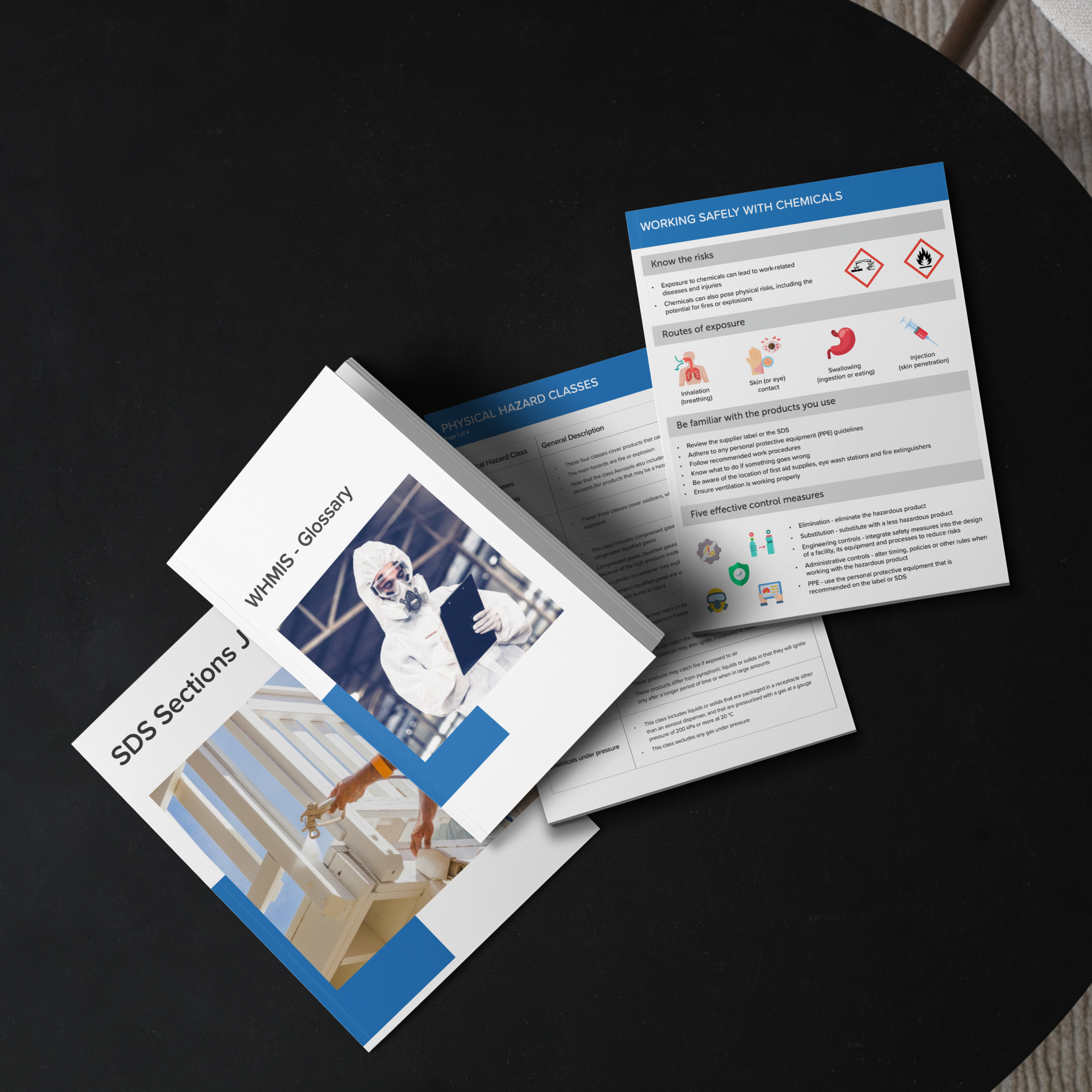 Program resources spread out on a table.