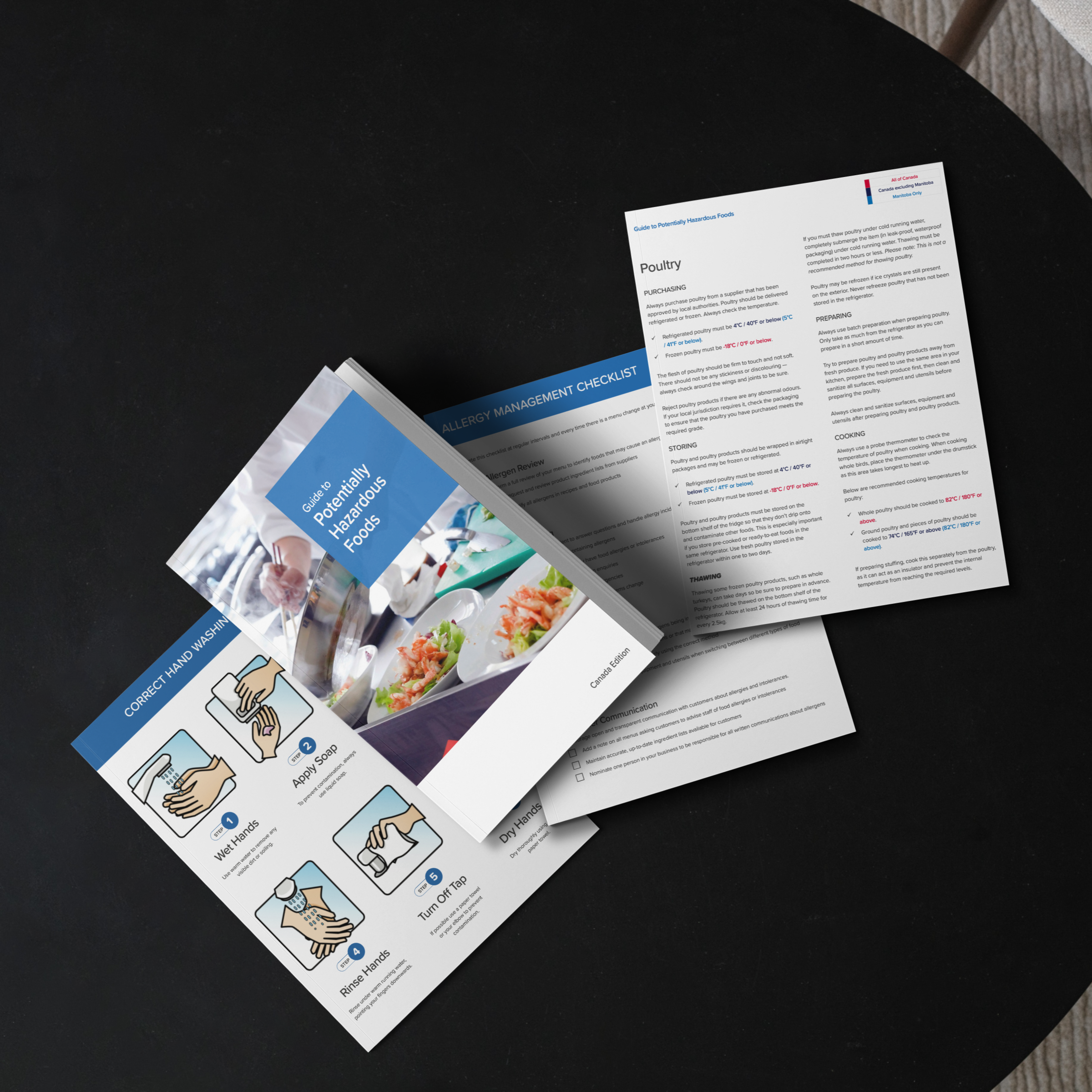 Program resources spread out on a table.